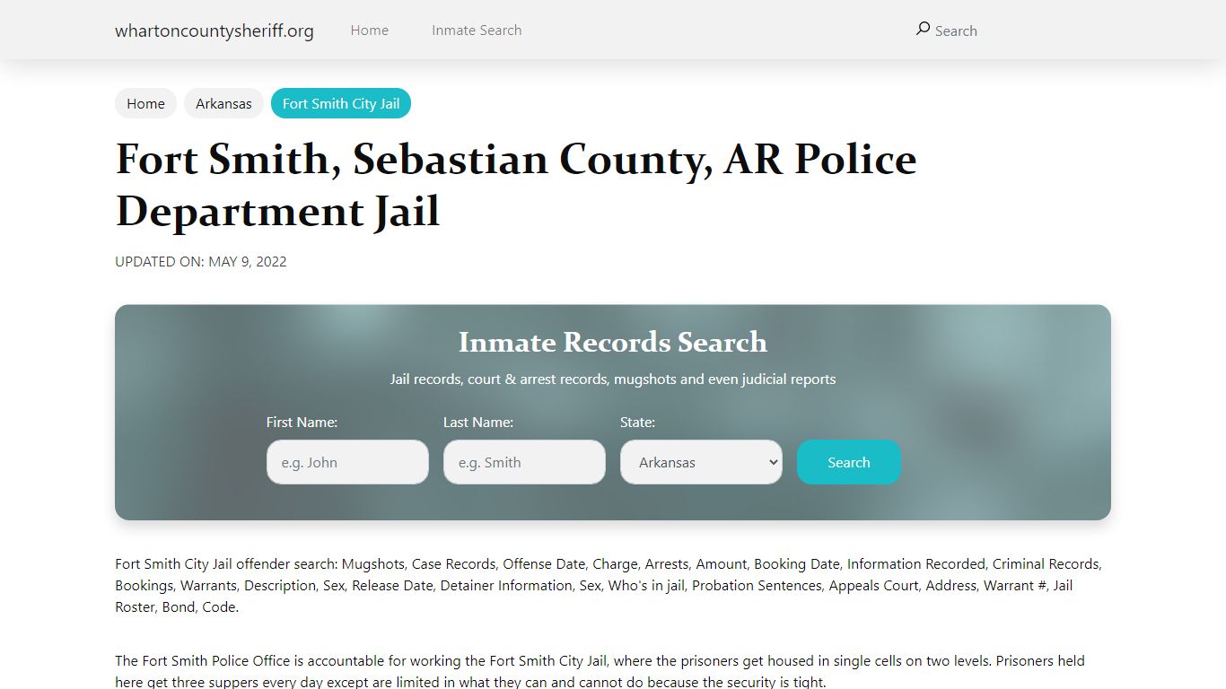 Fort Smith, AR City Jail Inmates, Arrests